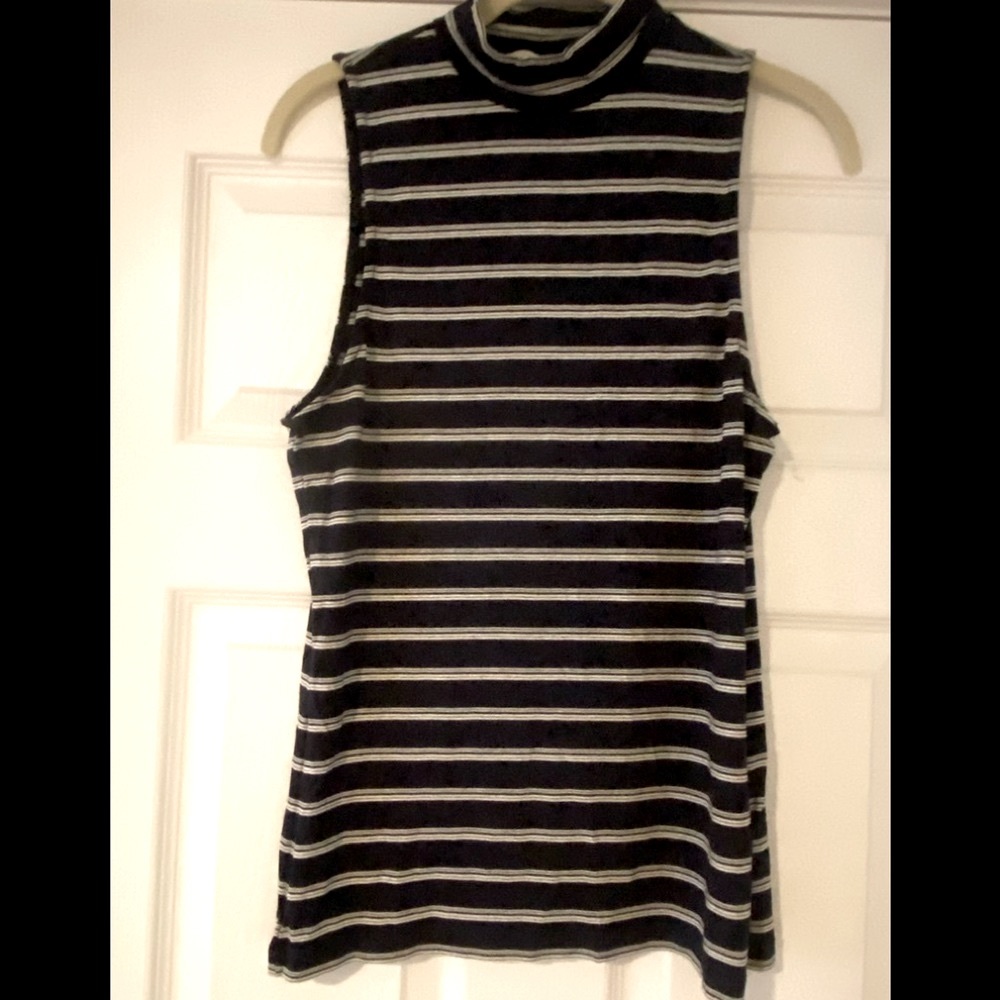 NEW H&M turtle neck navy blue white striped top